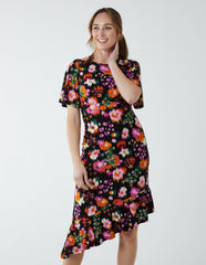 Angel Sleeve Asymmetric Midi Dress