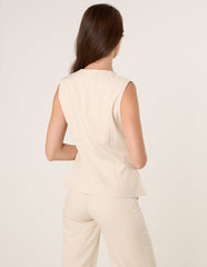 Tailored Flower Button Front Sleeveless Vest