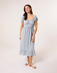 Puff Sleeve Shirred Panel Dress