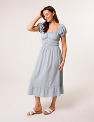Puff Sleeve Shirred Panel Dress