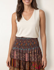 Multi Print Shirred Skirt