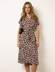 Animal Drawstring Waist Shirt Dress