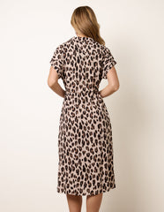 Animal Drawstring Waist Shirt Dress