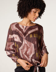 Tie Knot Metallic Chiffon Blouse