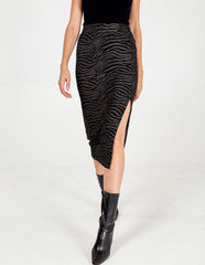 Zebra Foil Stripe Split Front Midi Skirt