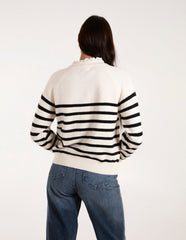 Horizontal Stripes Shoulder Button Detailed Jumper