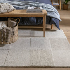 Checkerboard Natural Wool Cut Pile Rug - 170x120cm