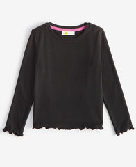 Epic Threads Girls Solid Ribbed Lettuce-Hem Top- Deep Black