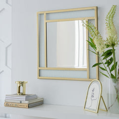 Habitat Glass & Brass Ribbed Square Wall Mirror - 60x60cm
