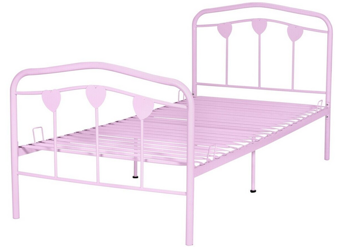 Home Hearts Single Metal Bed Frame - Pink | Pink Kids Bed Frame Metal Girls