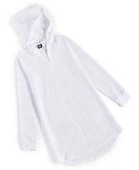 ID Ideology Girls Mesh Long-Sleeve Hooded Cover-up- Bright White