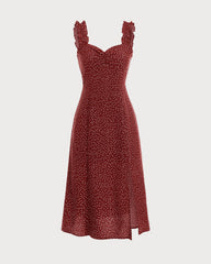 The Red Frill Trim Side Split Midi Dress