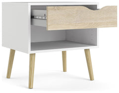Tvilum 0slo 1 Drawer Bedside Table - White & Oak