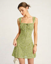Green Floral Mesh Mini Dress