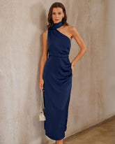 Navy One Shoulder A-Line Maxi Dress