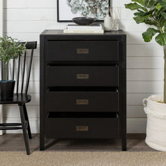 4 Drawer Chest of Drawers Black Wood Tallboy Bedroom Storage Cabinet