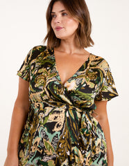 Curve Angel Sleeve Wrap Midi Dress