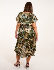 Curve Angel Sleeve Wrap Midi Dress