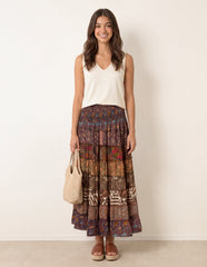 Multi Print Shirred Skirt