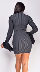 Candra Black High Neck Ribbed Mini Dress