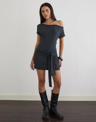 Genya Mini Dress in Oblique Stripe Ocean Storm