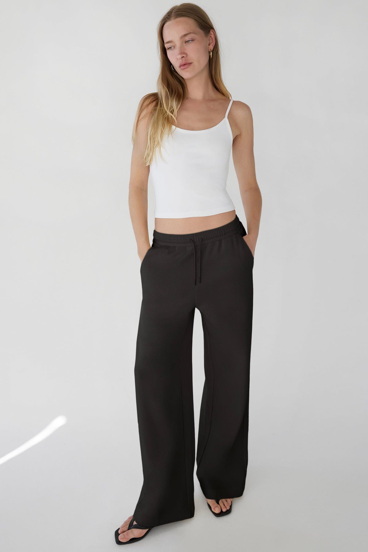 DOUBLE-KNIT COTTON BLEND WIDE LEG PANT