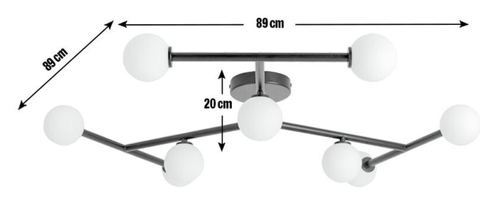 Alonso 9 Light Flush to Ceiling Light -Black & White