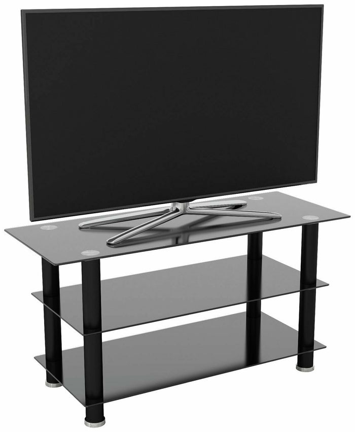 AVF TV Stand With Storage in Black - Up to 50 Inch TV Unit Glass - 100cm Wide