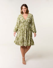 Curve Shirred Neck Elastic Mini Dress
