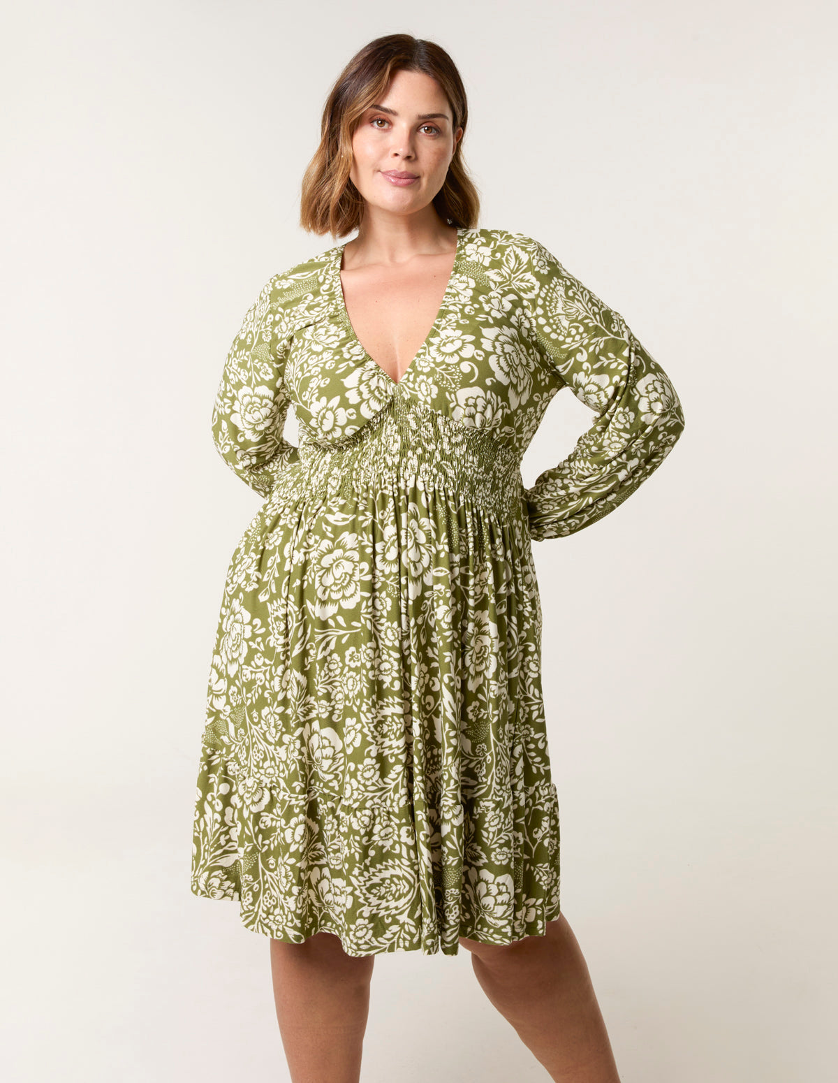 Curve Shirred Neck Elastic Mini Dress