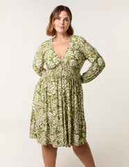 Curve Shirred Neck Elastic Mini Dress