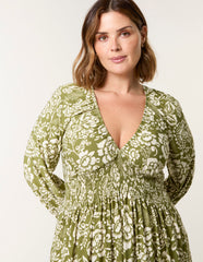 Curve Shirred Neck Elastic Mini Dress