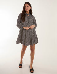 Shirred Cheetah Smock Dress