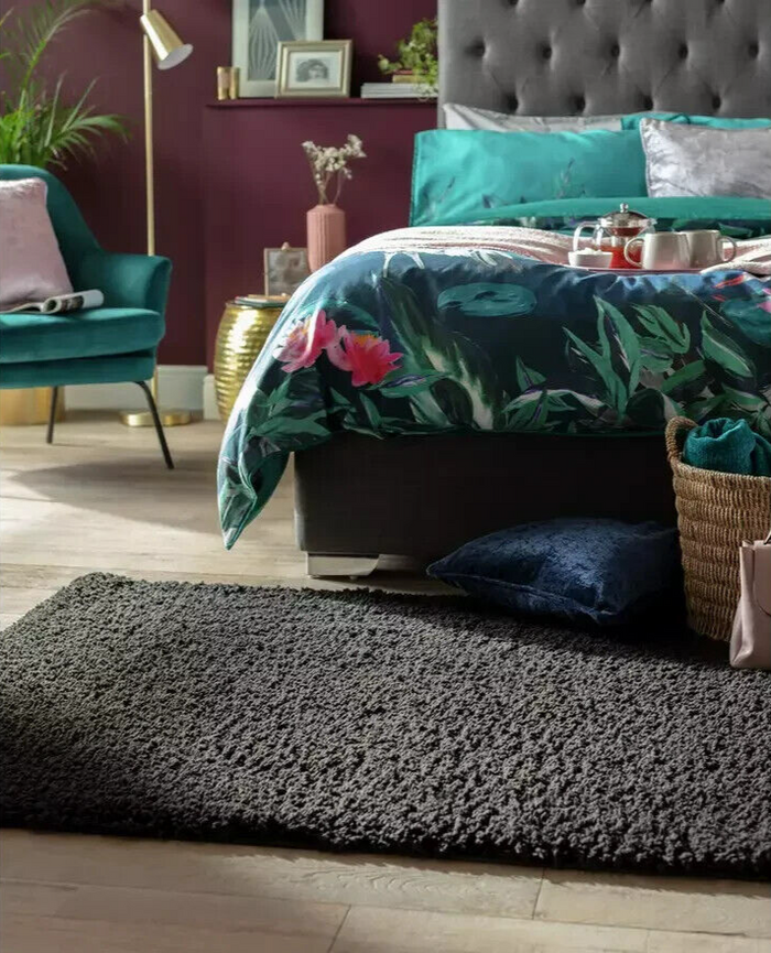 Habitat Cosy Black Shaggy Rug - 230x160cm | Soft Large Living Room Floor Carpet