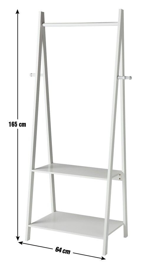 Decorative Clothes Rail with 2 Shelves - White