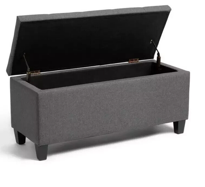 Fabric Large Storage Ottoman - Grey | Upholstered Footstool Bench Bedroom Seat