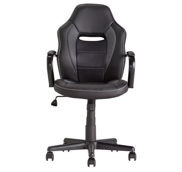 Faux Leather Mid Back Gaming Chair - Black