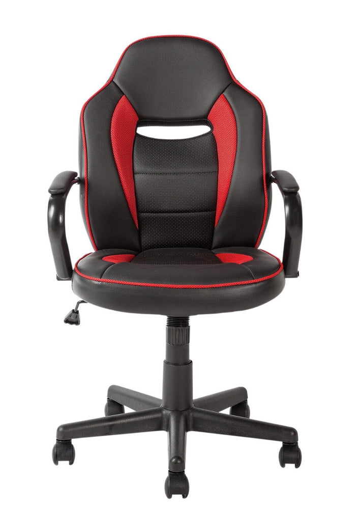Faux Leather Mid Back Gaming Chair - Red & Black