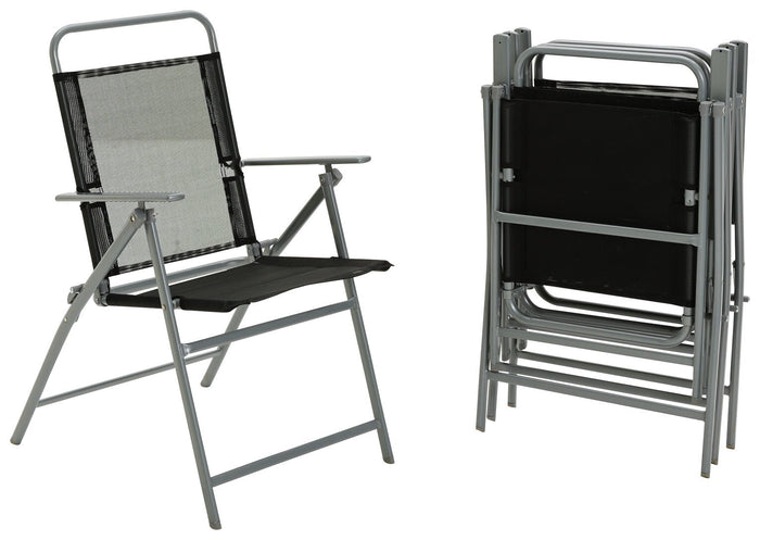 Home Atlantic 4 Seater Folding Metal Patio Set - Black | Outdoor Garden Dining