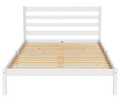 Home Kaycie Double Wooden Bed Frame - White | Sturdy Solid Wood Bed for Bedroom