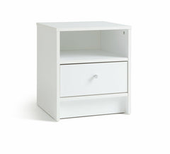 Home Malibu 1 Drawer Bedside Table White | Nightstand Compact Storage Furniture