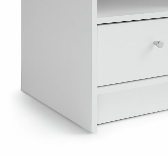 Home Malibu 1 Drawer Bedside Table White | Nightstand Compact Storage Furniture