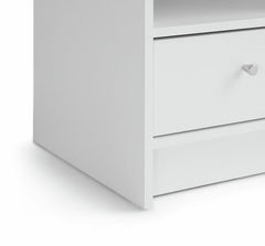 Home Malibu 1 Drawer Bedside Table White | Nightstand Compact Storage Furniture