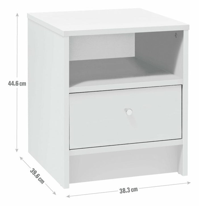 Home Malibu 1 Drawer Bedside Table White | Nightstand Compact Storage Furniture