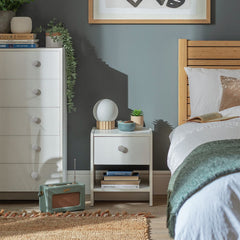 Home Seville 1 Drawer Bedside Table - White | Nightstand Storage for Bedroom Use