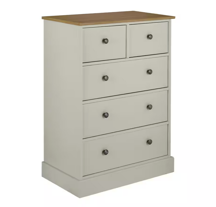 Kensington 3+2 Drw Chest - Soft Grey & Oak Effect