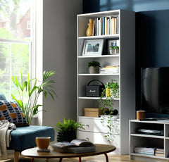 Maine 5 Shelf Bookcase With 2 Drawers Storage Unit Display Cabinet - White