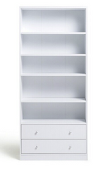 Maine 5 Shelf Bookcase With 2 Drawers Storage Unit Display Cabinet - White