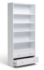 Maine 5 Shelf Bookcase With 2 Drawers Storage Unit Display Cabinet - White