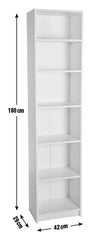 Maine Narrow 6 Shelf Bookcase - Shelving Storage Unit Display Cabinet - White